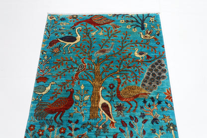 100 x 149 cm | Oriental Birds Area Rug Afghan Hand Knotted Veg dye Wool carpet