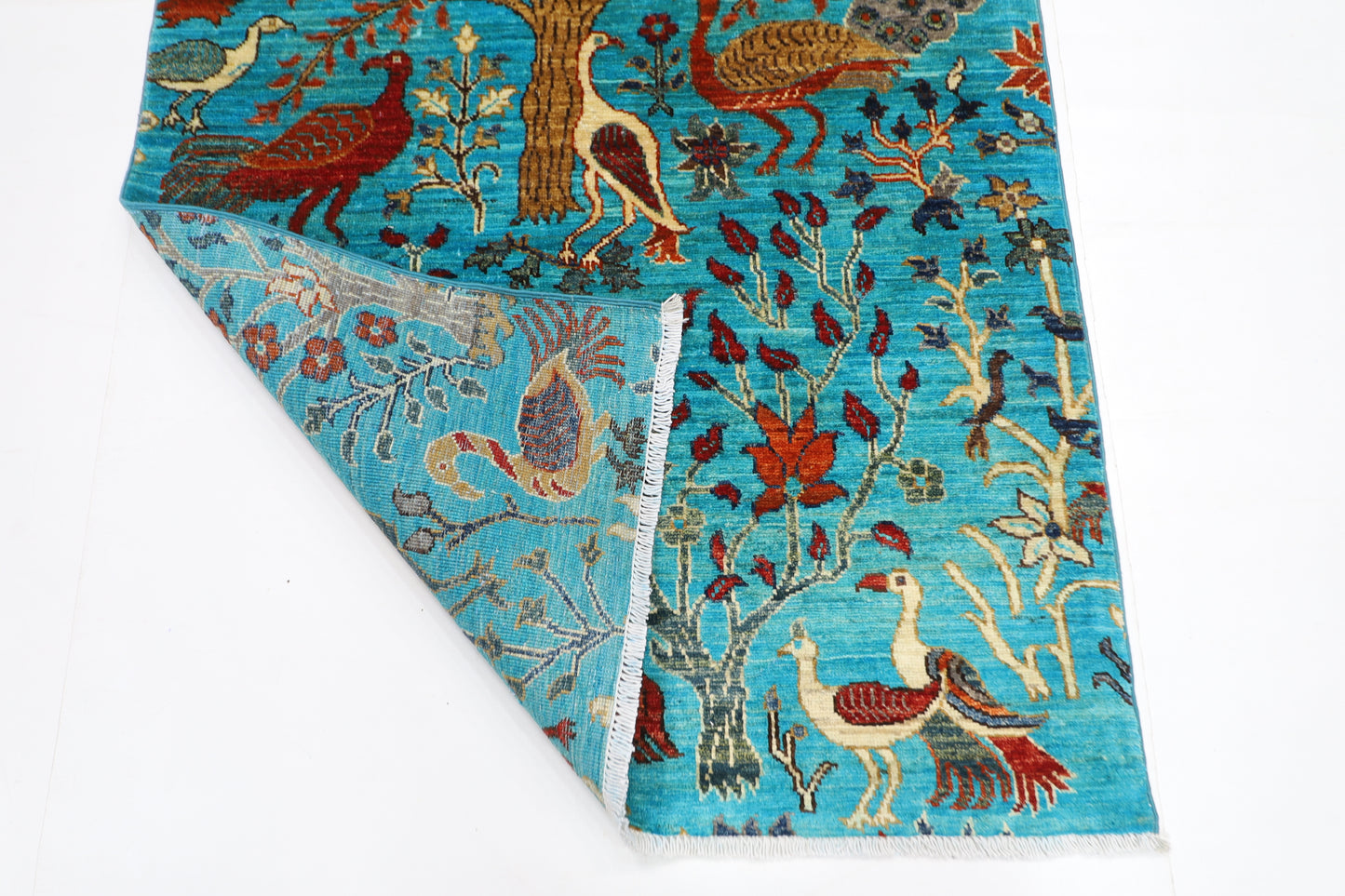 100 x 149 cm | Oriental Birds Area Rug Afghan Hand Knotted Veg dye Wool carpet