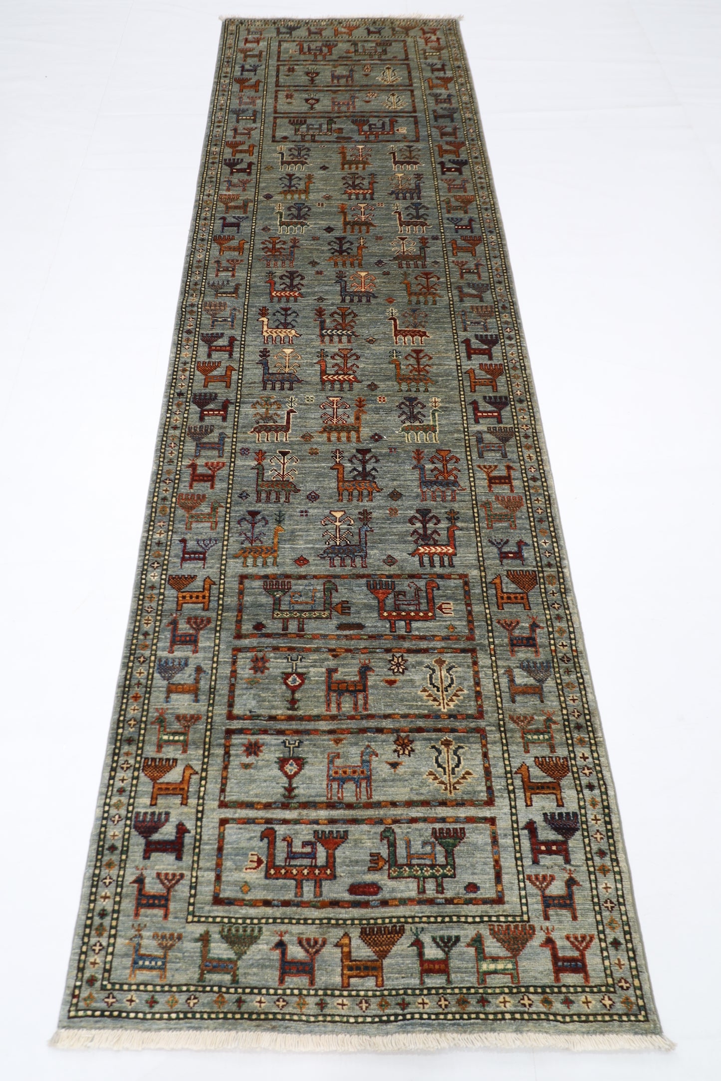 85 x 298 cm | Animal Afghan Tribal Hand Knotted Veg Dye Wool Runner