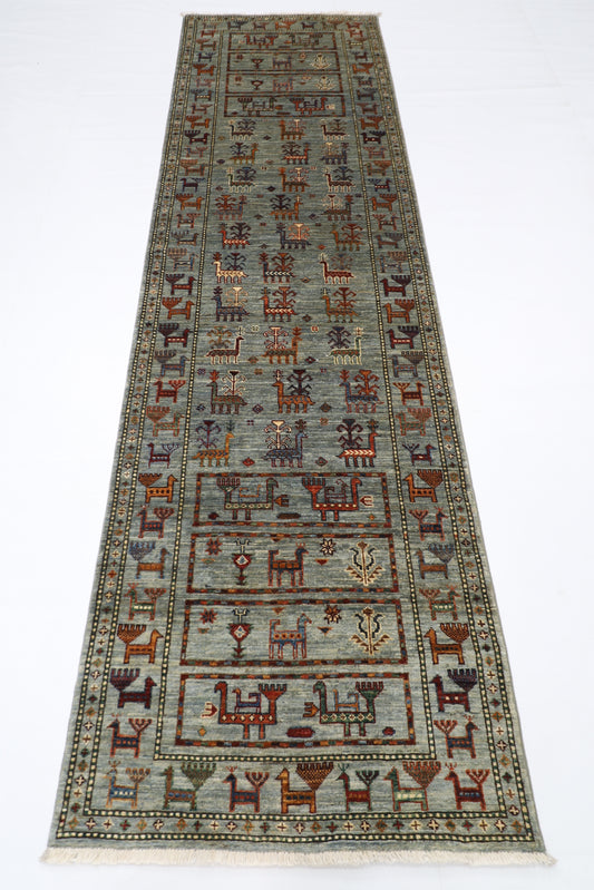 85 x 298 cm | Animal Afghan Tribal Hand Knotted Veg Dye Wool Runner