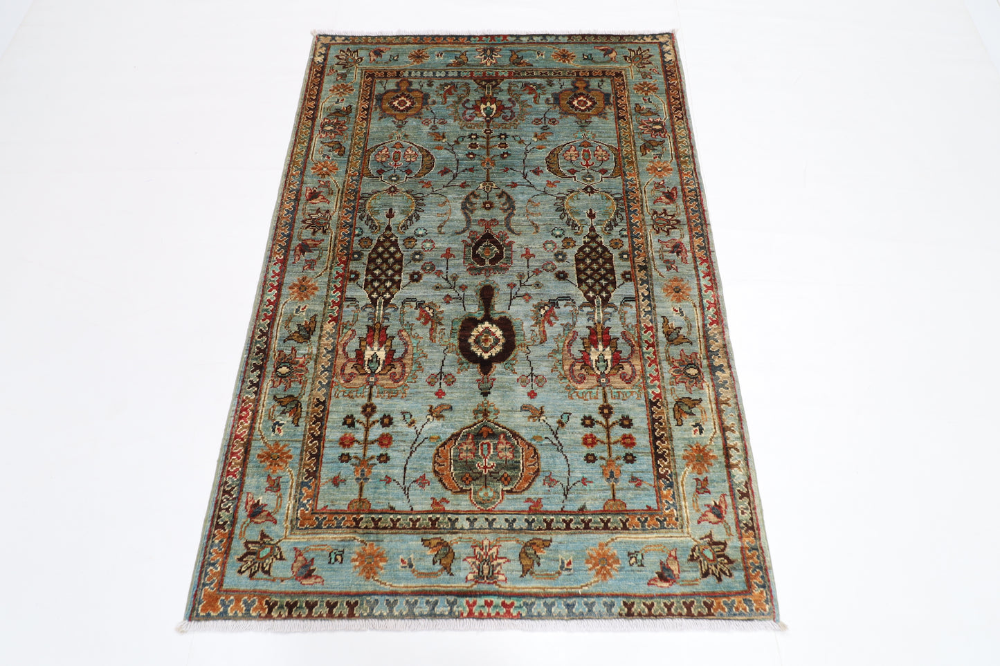 103 x 151 cm | Oriental Gray Area Rug Afghan Hand Knotted Veg dye Wool carpet