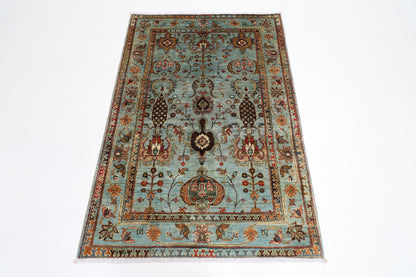 103 x 151 cm | Oriental Gray Area Rug Afghan Hand Knotted Veg dye Wool carpet