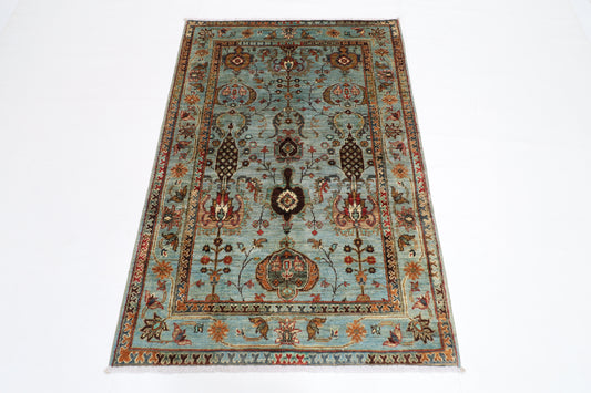 103 x 151 cm | Oriental Gray Area Rug Afghan Hand Knotted Veg dye Wool carpet