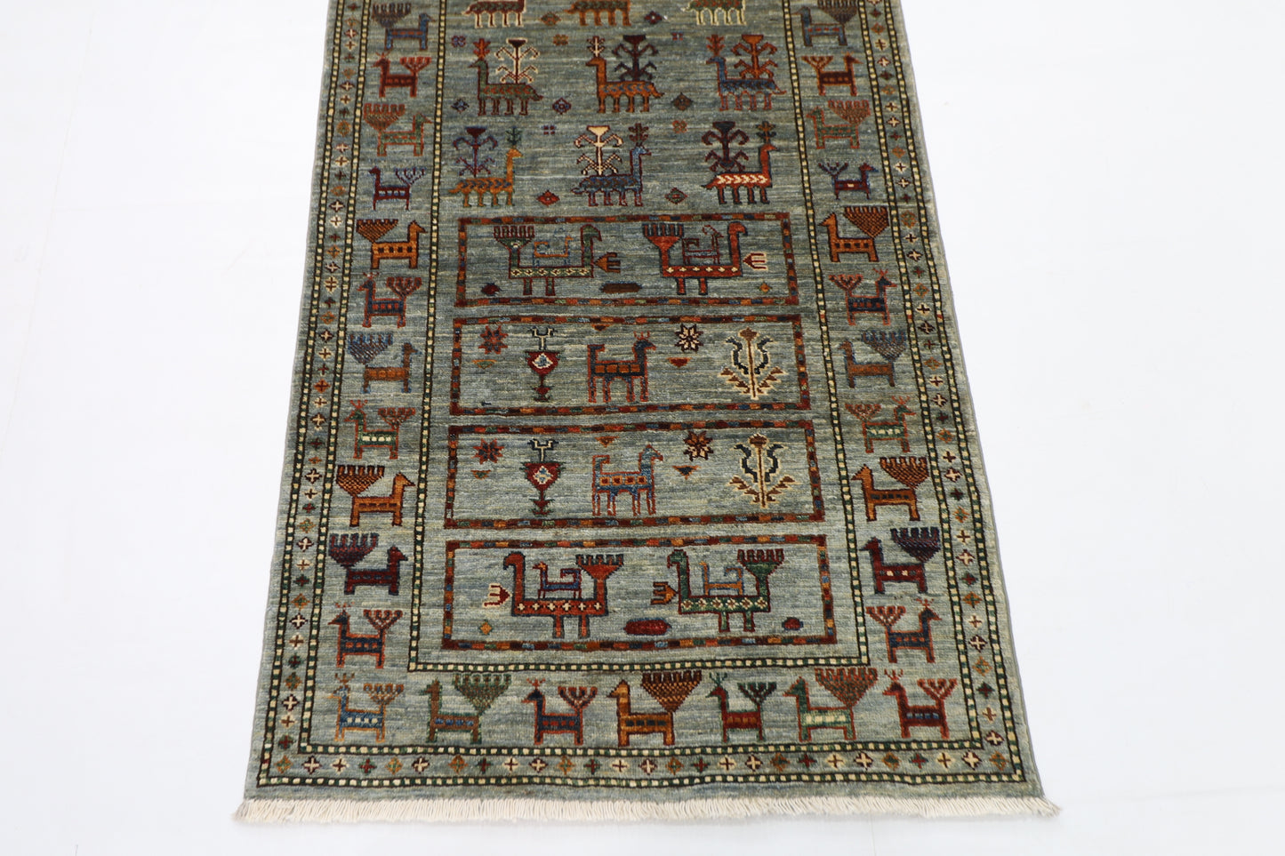 85 x 298 cm | Animal Afghan Tribal Hand Knotted Veg Dye Wool Runner