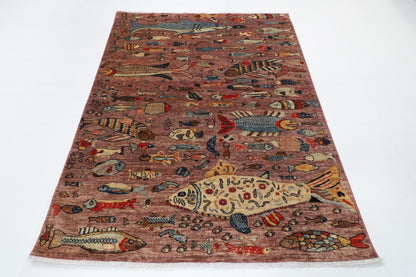 156 x 210 cm | Fish Design Hand Knotted Wool Afghan Carpet