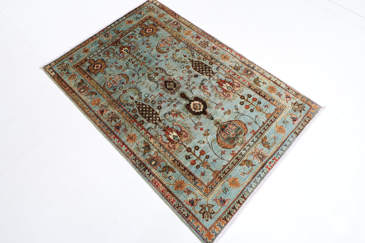 103 x 151 cm | Oriental Gray Area Rug Afghan Hand Knotted Veg dye Wool carpet