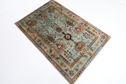 103 x 151 cm | Oriental Gray Area Rug Afghan Hand Knotted Veg dye Wool carpet