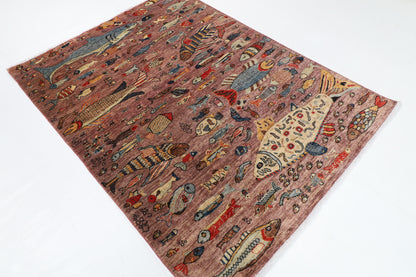 156 x 210 cm | Fish Design Hand Knotted Wool Afghan Carpet