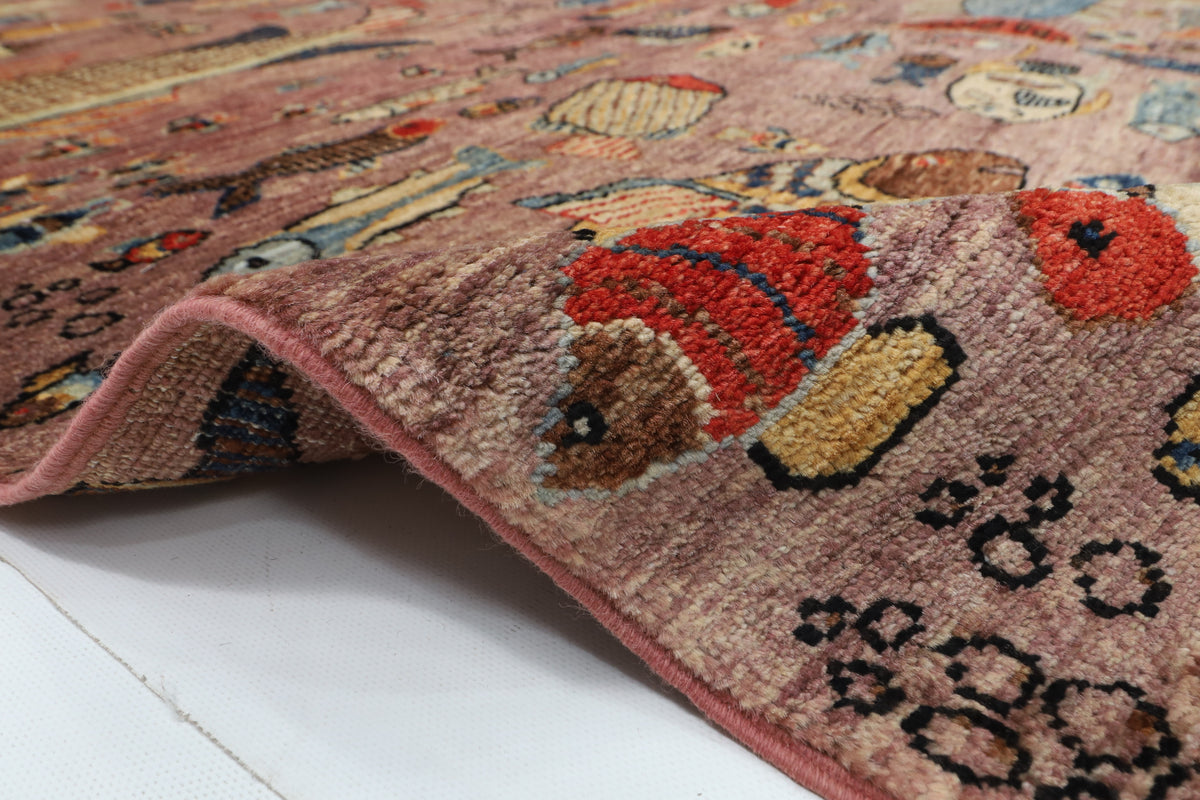 156 x 210 cm | Fish Design Hand Knotted Wool Afghan Carpet