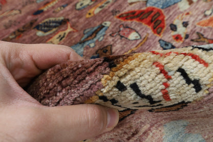 156 x 210 cm | Fish Design Hand Knotted Wool Afghan Carpet