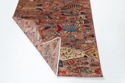156 x 210 cm | Fish Design Hand Knotted Wool Afghan Carpet