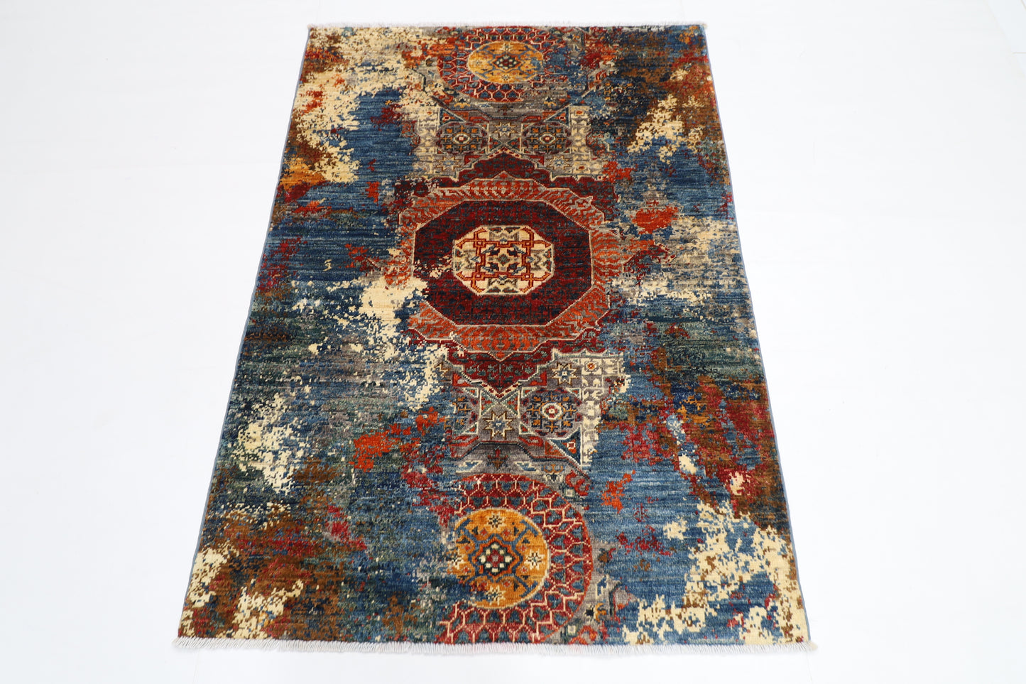 105 x 150 cm | Oriental Abstract Area Rug Afghan Hand Knotted Veg dye Wool carpet