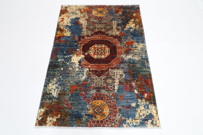 105 x 150 cm | Oriental Abstract Area Rug Afghan Hand Knotted Veg dye Wool carpet