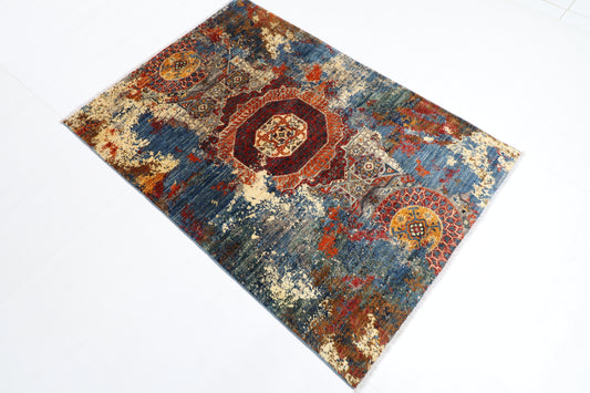 105 x 150 cm | Oriental Abstract Area Rug Afghan Hand Knotted Veg dye Wool carpet