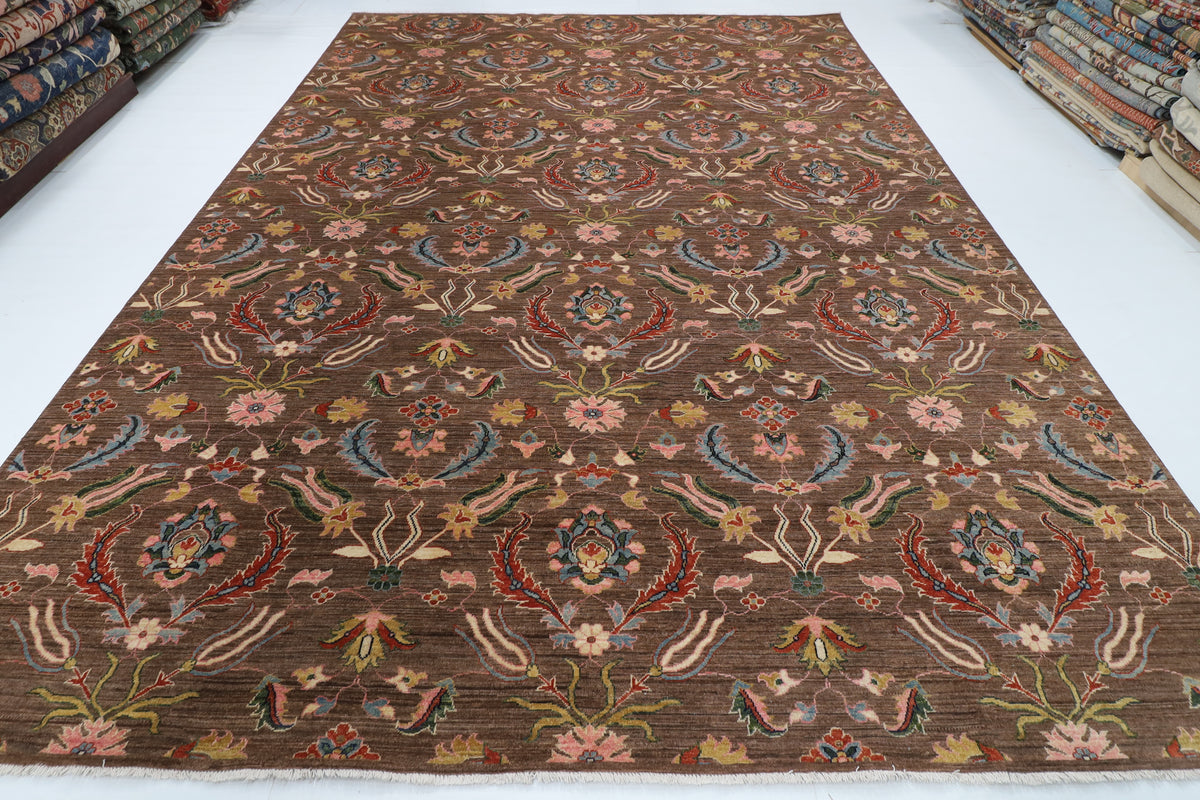299 x 423 cm | Suzani Brown Design Hand Knotted Wool Afghan Carpet