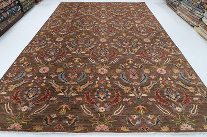 299 x 423 cm | Suzani Brown Design Hand Knotted Wool Afghan Carpet