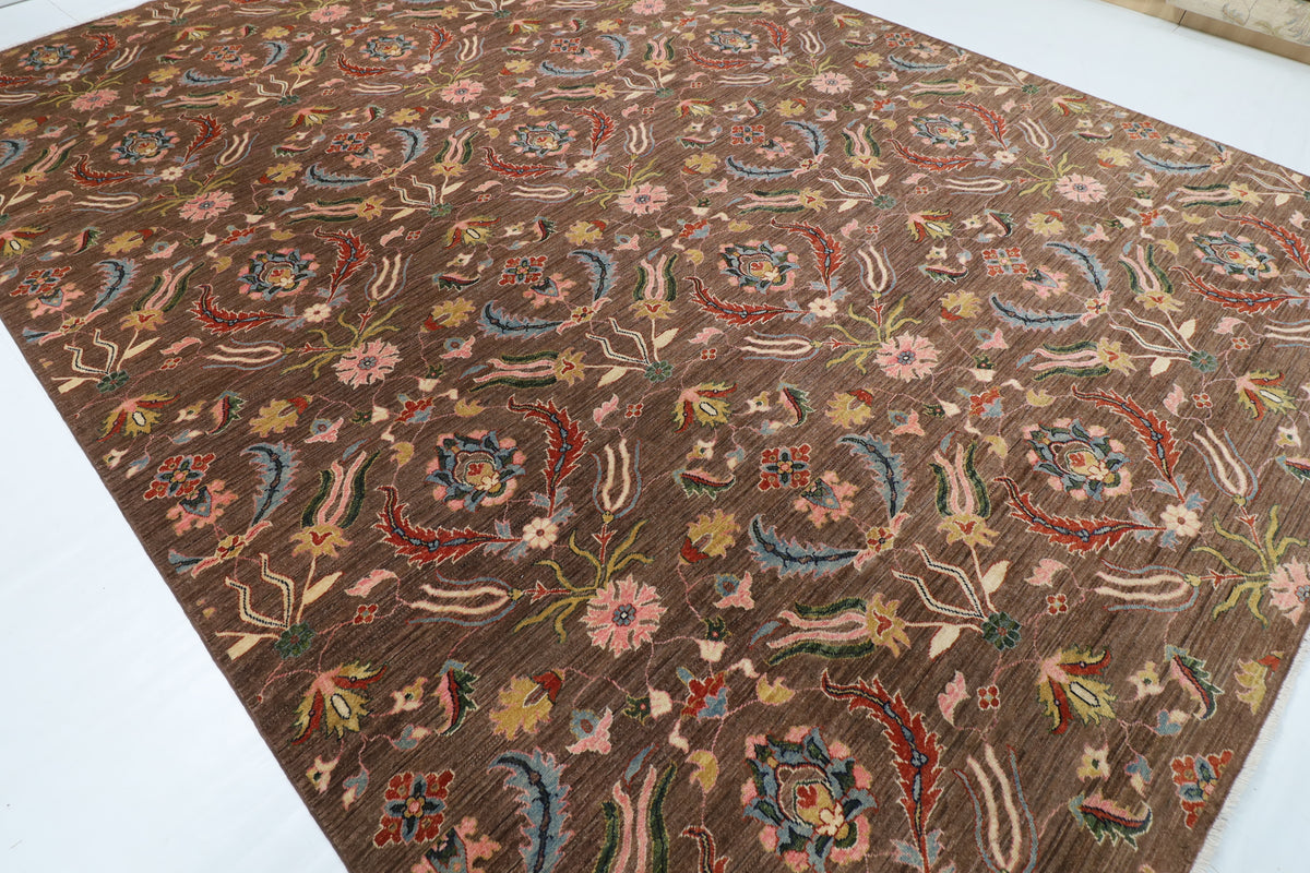 299 x 423 cm | Suzani Brown Design Hand Knotted Wool Afghan Carpet
