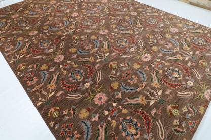 299 x 423 cm | Suzani Brown Design Hand Knotted Wool Afghan Carpet