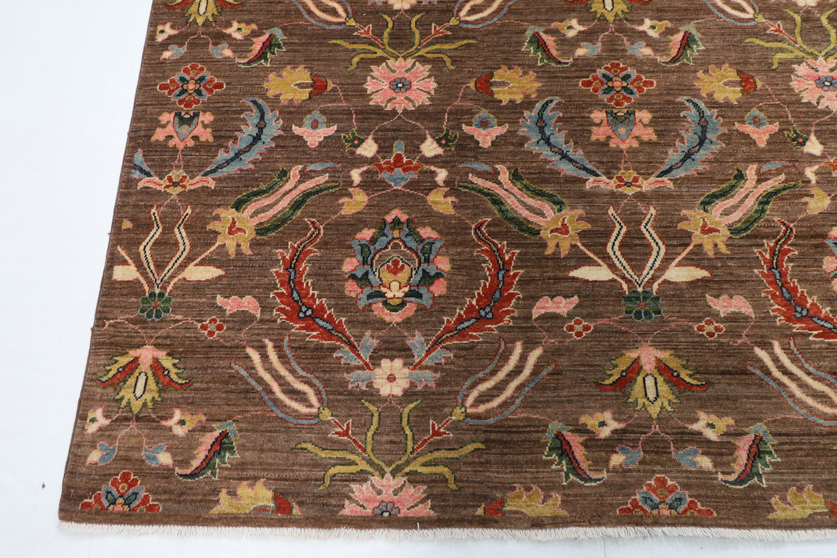 299 x 423 cm | Suzani Brown Design Hand Knotted Wool Afghan Carpet