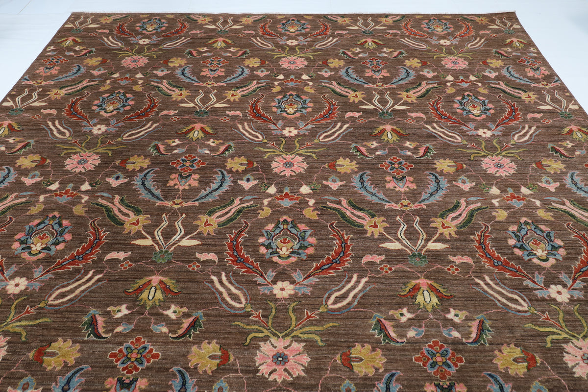299 x 423 cm | Suzani Brown Design Hand Knotted Wool Afghan Carpet