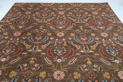 299 x 423 cm | Suzani Brown Design Hand Knotted Wool Afghan Carpet