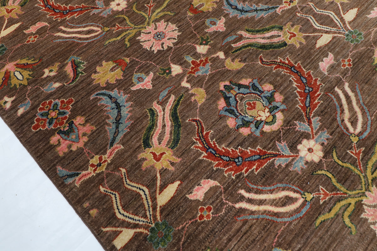 299 x 423 cm | Suzani Brown Design Hand Knotted Wool Afghan Carpet