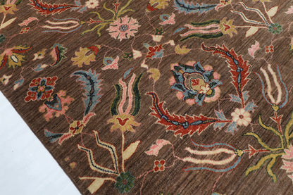 299 x 423 cm | Suzani Brown Design Hand Knotted Wool Afghan Carpet