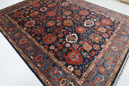 277 x 357 cm | Serapi Blue Design Hand Knotted Wool Afghan Carpet