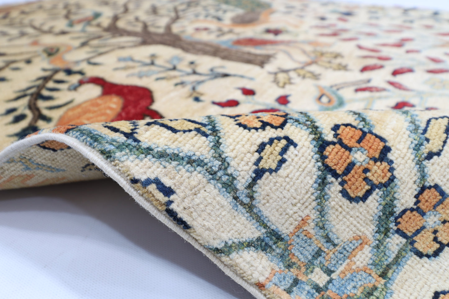 104 x 150 cm | Oriental Birds Beige Area Rug Afghan Hand Knotted Veg dye Wool carpet