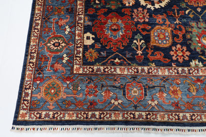 277 x 357 cm | Serapi Blue Design Hand Knotted Wool Afghan Carpet