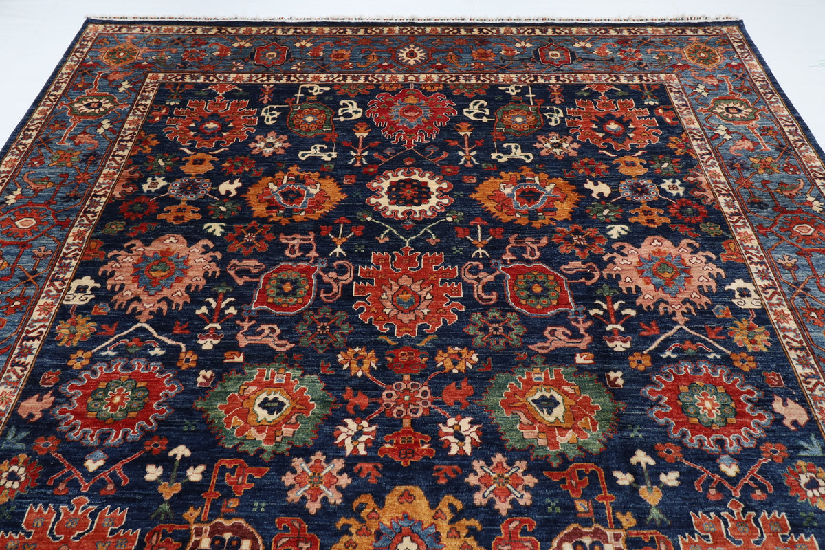 277 x 357 cm | Serapi Blue Design Hand Knotted Wool Afghan Carpet