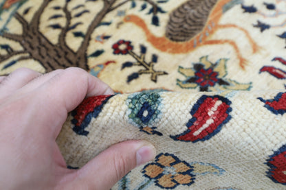 104 x 150 cm | Oriental Birds Beige Area Rug Afghan Hand Knotted Veg dye Wool carpet