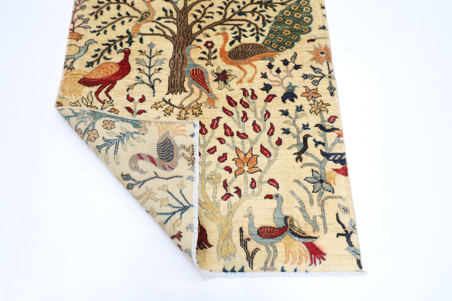 104 x 150 cm | Oriental Birds Beige Area Rug Afghan Hand Knotted Veg dye Wool carpet