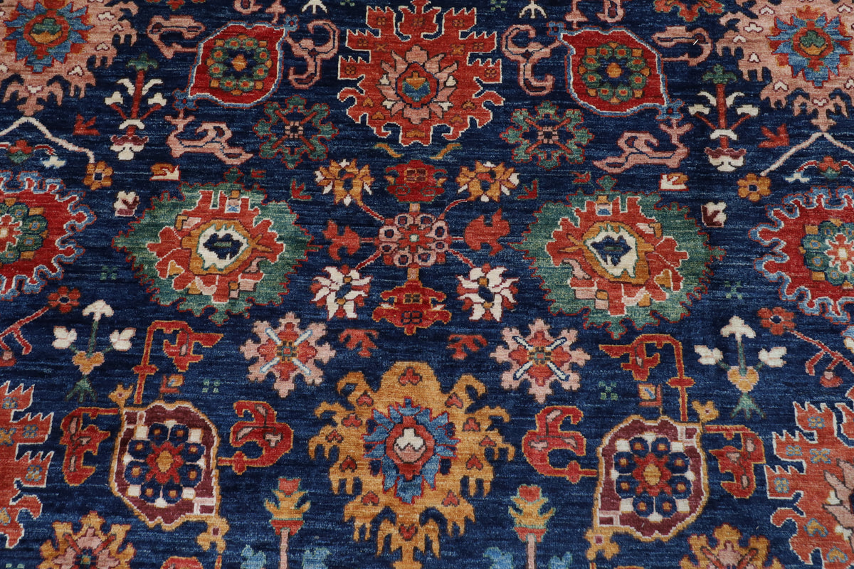 277 x 357 cm | Serapi Blue Design Hand Knotted Wool Afghan Carpet