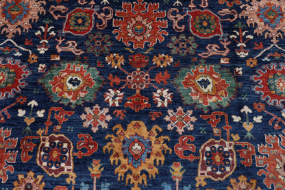 277 x 357 cm | Serapi Blue Design Hand Knotted Wool Afghan Carpet