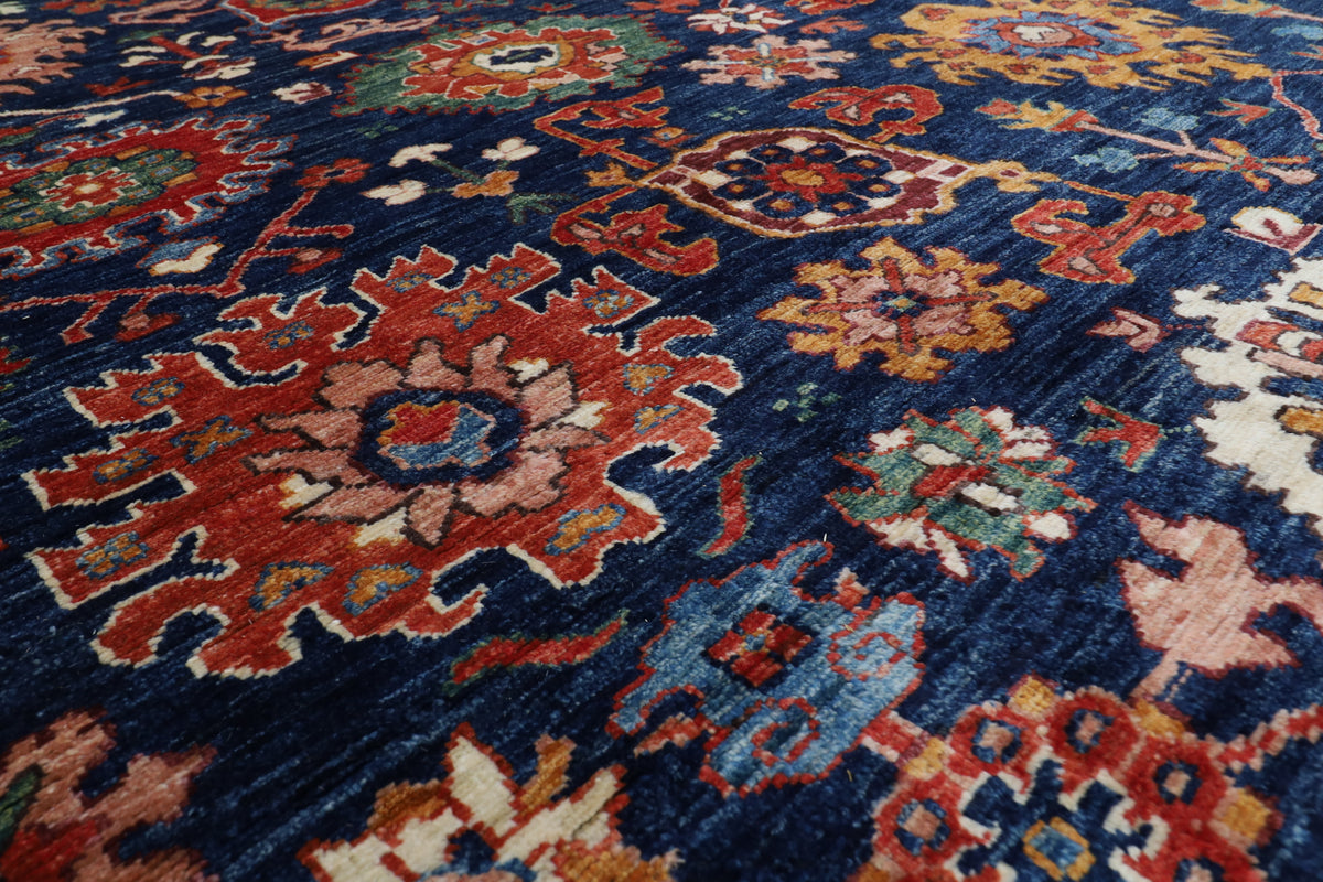 277 x 357 cm | Serapi Blue Design Hand Knotted Wool Afghan Carpet