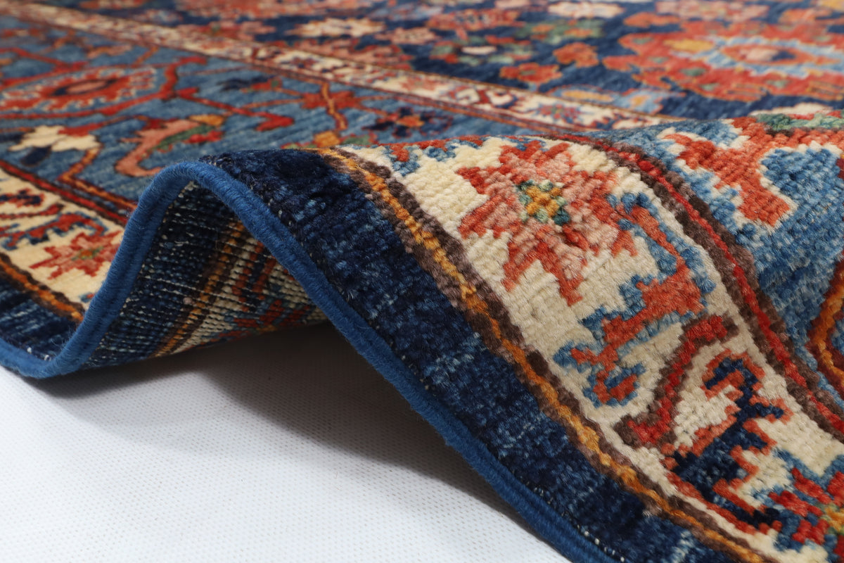 277 x 357 cm | Serapi Blue Design Hand Knotted Wool Afghan Carpet