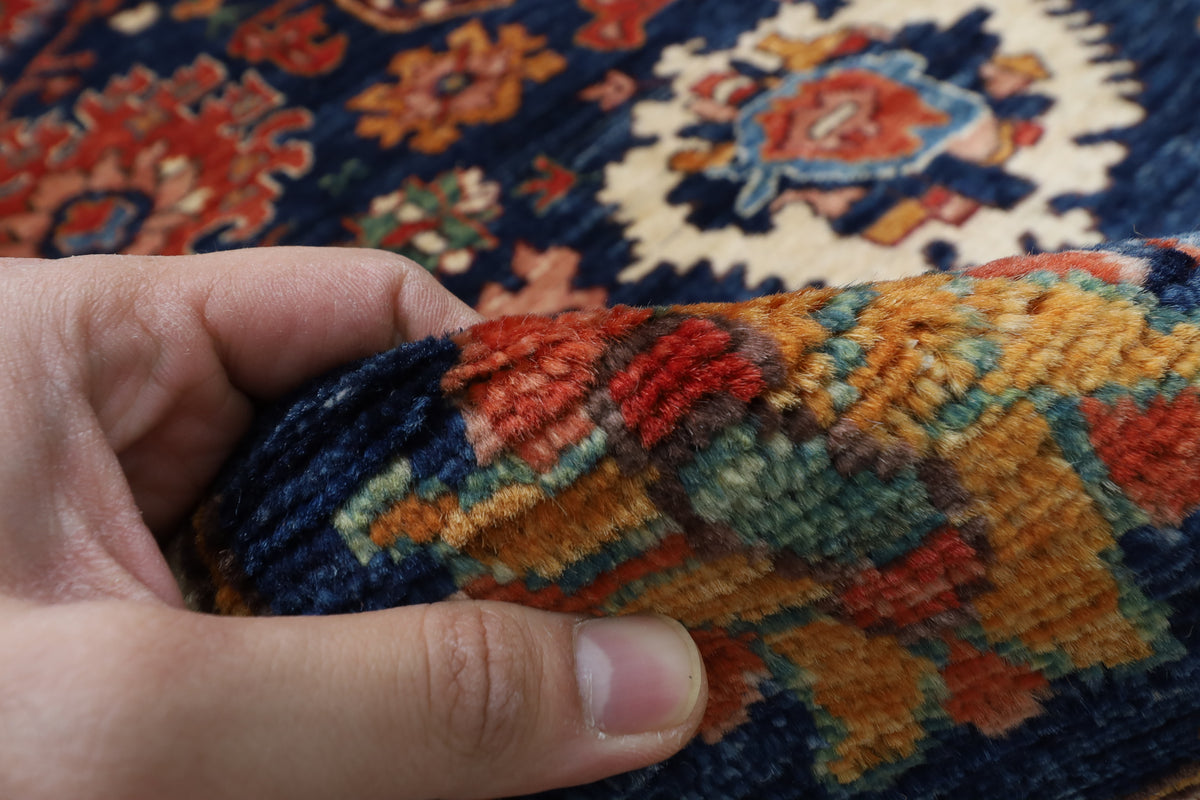 277 x 357 cm | Serapi Blue Design Hand Knotted Wool Afghan Carpet