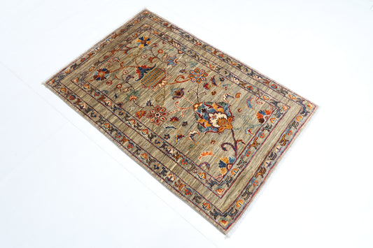 87 x 124 cm | Oriental Floral Gray Area Rug Afghan Hand Knotted Veg dye Wool carpet