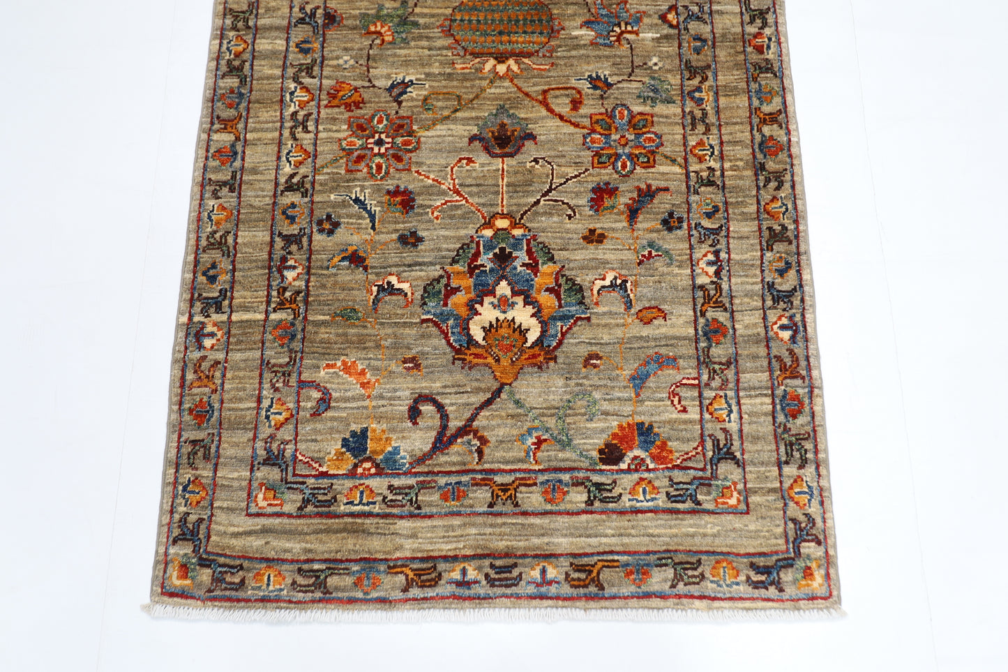 87 x 124 cm | Oriental Floral Gray Area Rug Afghan Hand Knotted Veg dye Wool carpet