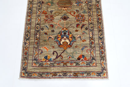 87 x 124 cm | Oriental Floral Gray Area Rug Afghan Hand Knotted Veg dye Wool carpet