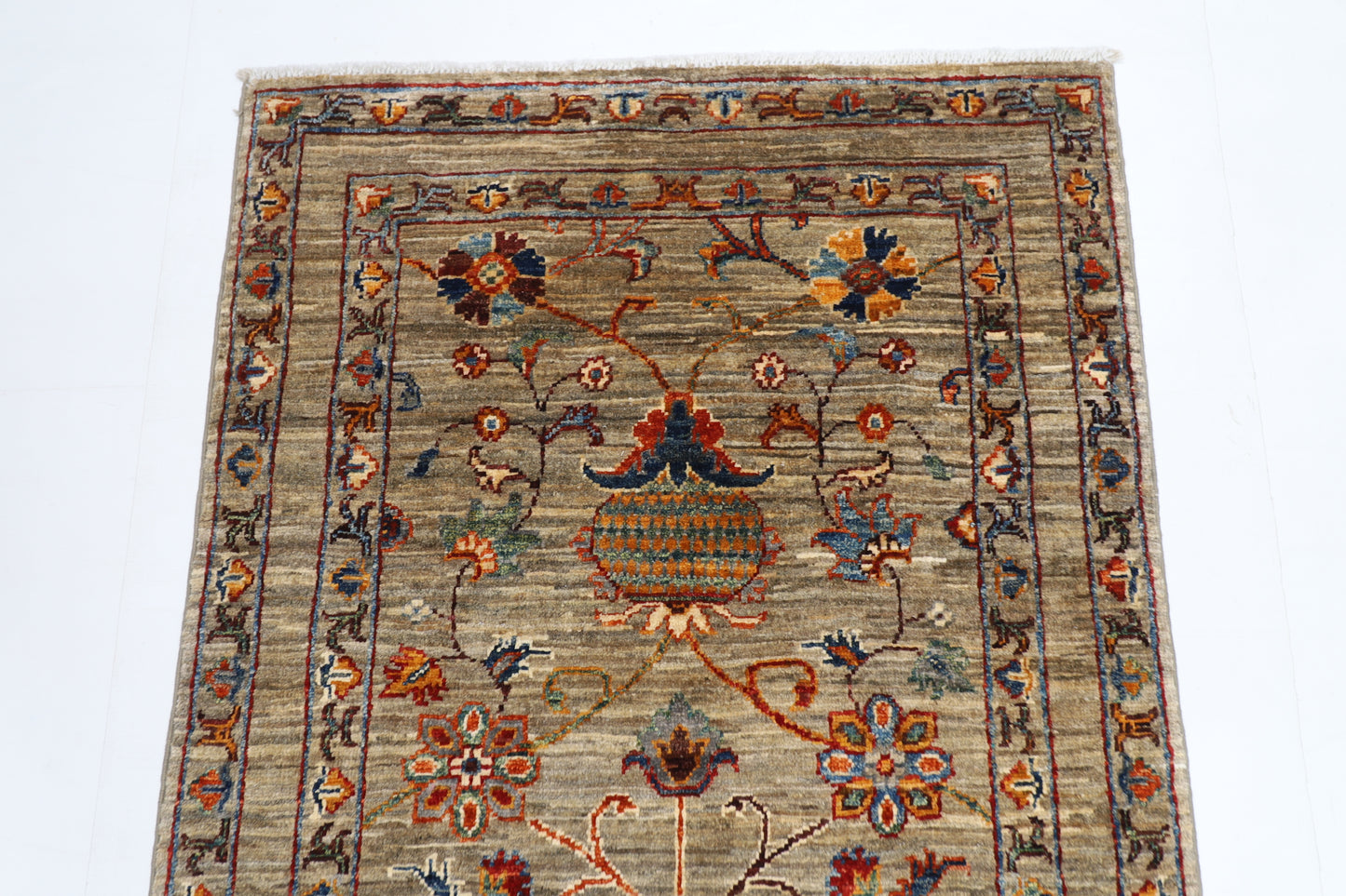 87 x 124 cm | Oriental Floral Gray Area Rug Afghan Hand Knotted Veg dye Wool carpet