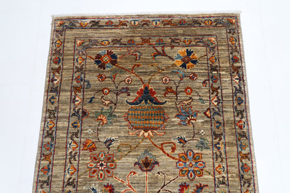 87 x 124 cm | Oriental Floral Gray Area Rug Afghan Hand Knotted Veg dye Wool carpet