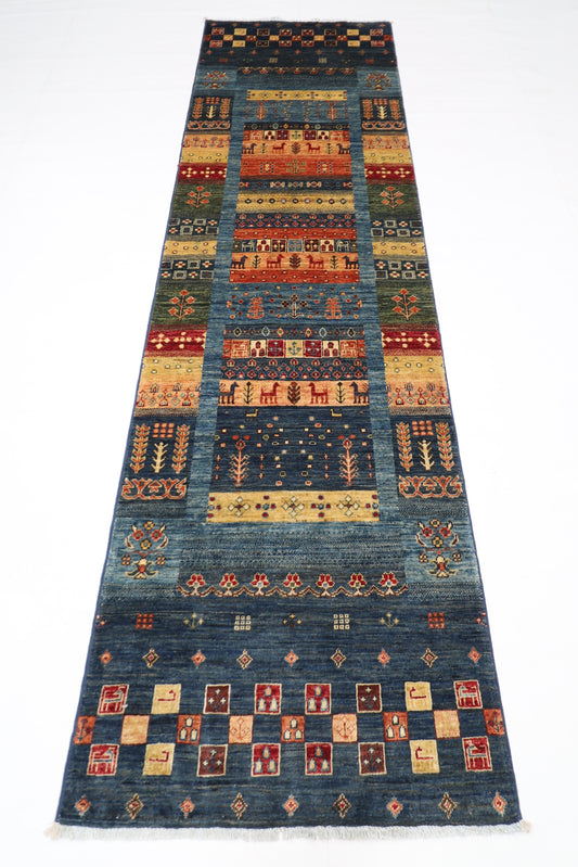 80 x 291 cm | Animal Afghan Tribal Hand Knotted Veg Dye Wool Runner