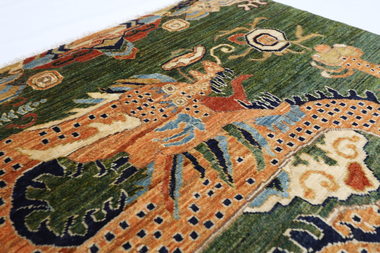 100 x 152 cm | Oriental Dargon Green Area Rug Afghan Hand Knotted Veg dye Wool carpet
