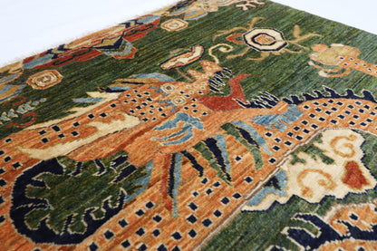 100 x 152 cm | Oriental Dargon Green Area Rug Afghan Hand Knotted Veg dye Wool carpet