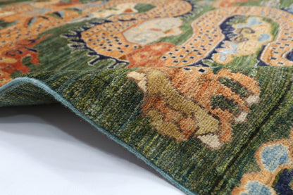 100 x 152 cm | Oriental Dargon Green Area Rug Afghan Hand Knotted Veg dye Wool carpet