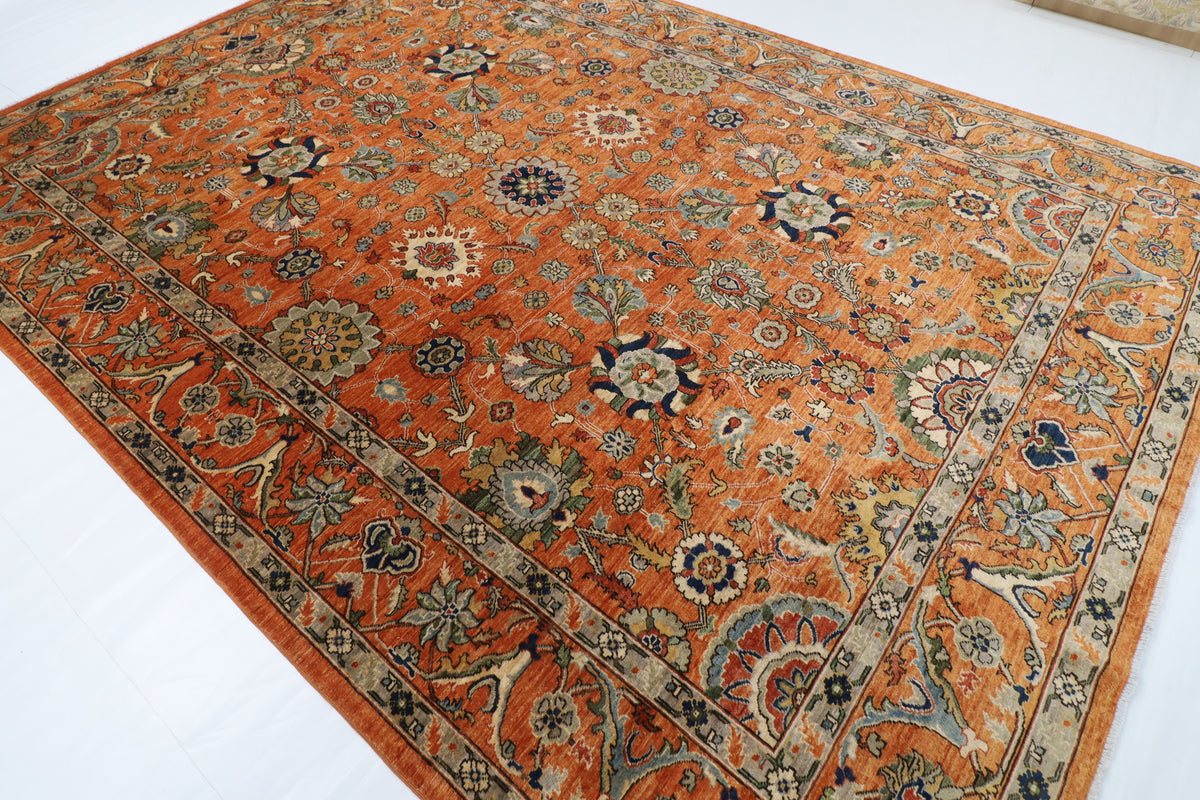 268 x 368 cm | Serapi Orange Design Hand Knotted Wool Afghan Carpet