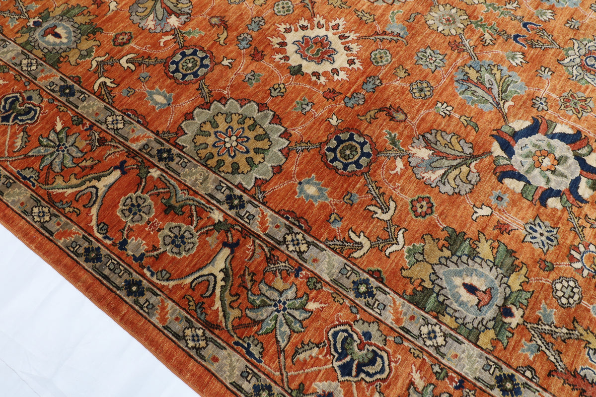 268 x 368 cm | Serapi Orange Design Hand Knotted Wool Afghan Carpet