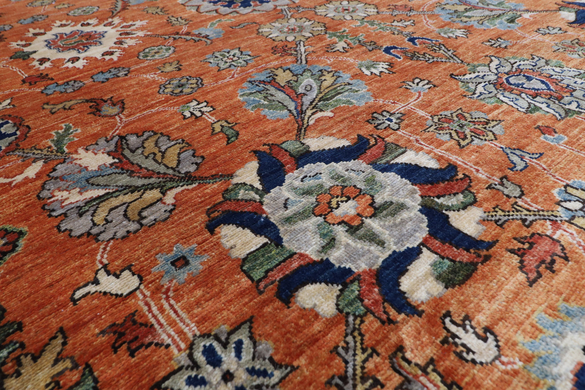 268 x 368 cm | Serapi Orange Design Hand Knotted Wool Afghan Carpet